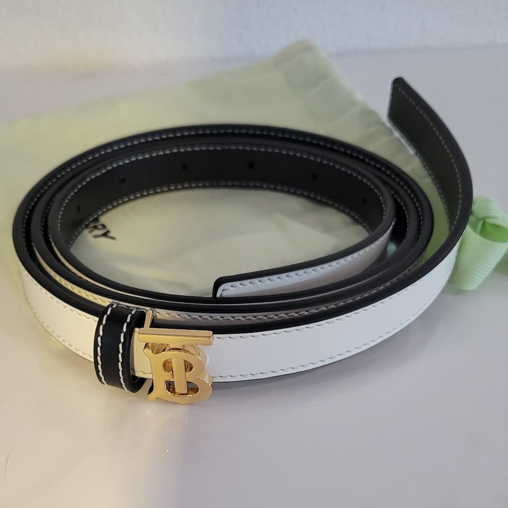 BURBERRY leather belt reversible TB white black gold. Size large